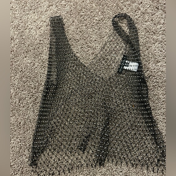 Vici Tops - Vici Black Rhinestone Mesh Tank